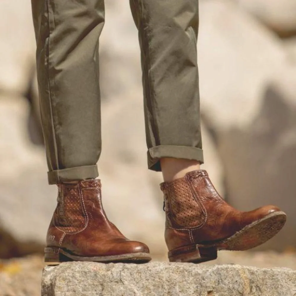 Bed Stu Women's Baylene Teak Driftwood‎ Leather Ankle Moto Bootie, Size 7